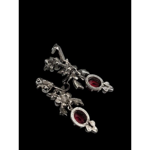 ART Jewelry Set Red Black Rhinestones Faux Pearl 22" Necklace & CIip On Earrings - Picture 11 of 16